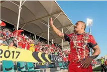  ?? PHOTO: GETTY IMAGES ?? Skipper Sika Manu salutes the Tongan fans in Christchur­ch.