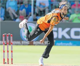  ?? Picture: RICHARD HUGGARD/GALLO IMAGES ?? TOP SA SPINNER: Imran Tahir, of the Nelson Mandela Bay Giants, in action during their Mzansi Super League match against Jozi Stars at St George’s Park in Port Elizabeth on Sunday