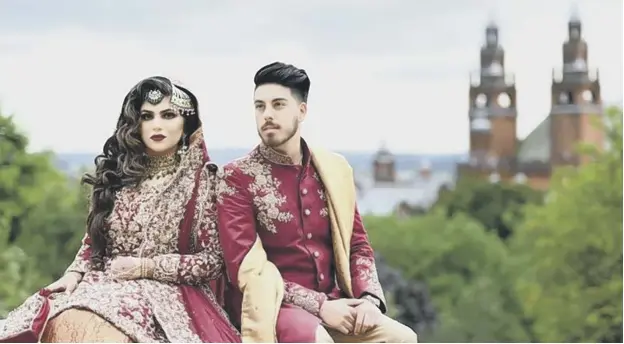  ??  ?? Bridal couple Amani and Ehsin in an episode of the BBC Scotland series Getting Hitched Asian Style