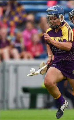  ??  ?? Wexford attacker Katrina Parrock races away from Cork full-back Laura T