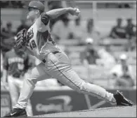  ?? Special to the Democrat-Gazette/CHRIS DAIGLE ?? Jalen Beeks allowed 4 runs, 3 earned, on 7 hits in 8 innings for Arkansas, but earned a no-decision Saturday against LSU.