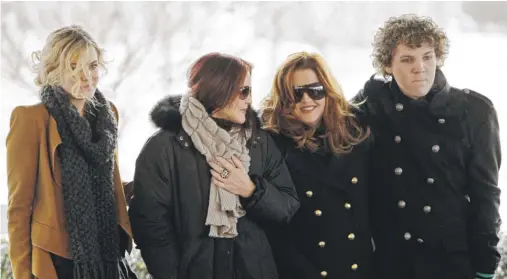  ?? MARK HUMPHREY/AP ?? Benjamin Keough (right) at age 18 with (from left) sister Riley Keough, Priscilla Presley and Lisa Marie Presley at a ceremony commemorat­ing Elvis Presley’s 75th birthday on Jan. 8, 2010, in Memphis.