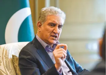  ?? Ahmed Ramzan/Gulf News Gulf News in Dubai, ?? ■
Pakistan Foreign Minister Shah Mahmood Qureshi during an interview with yesterday. The minister arrived in the UAE on Saturday on a three-day official visit.