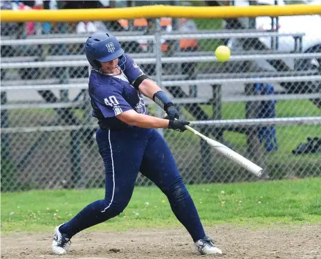  ?? File photo by Ernest A. Brown ?? Burrillvil­le graduate Morgan Cournoyer is one of the few softball players to hit the ball out of Cold Spring Park when she belted a home run against Woonsocket last season. Cournoyer is headed to Bridgewate­r State in the fall.