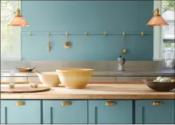  ??  ?? Above, Aegean Teal (Benjamin Moore) sparks up a kitchen