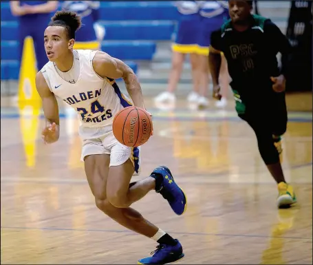  ?? Photo courtesy of JBU Sports Informatio­n ?? John Brown sophomore Ira Perrier and the No. 10-ranked Golden Eagles host Science and Arts (Okla.) at 7:45 p.m. Thursday at Bill George Arena.