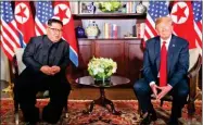  ?? AP PHOTO BY EVAN VUCCI ?? President Donald Trump meets with North Korean leader Kim Jong Un on Sentosa Island, Tuesday, June 12 in Singapore.