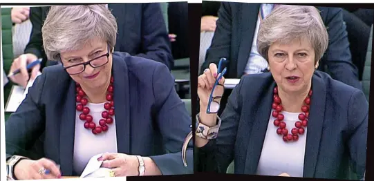  ??  ?? Specs appeal: Theresa May tells the Commons liaison committee yesterday that her Brexit withdrawal agreement is a good deal