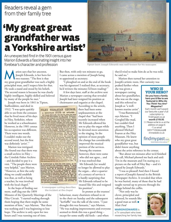  ??  ?? A newspaper cutting describes the incident at the chapel Tipton-born Joseph Edwards was well-known for his seascapes