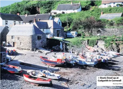  ?? Rooney Ellen ?? > Boats lined up at Cadgwith in Cornwall