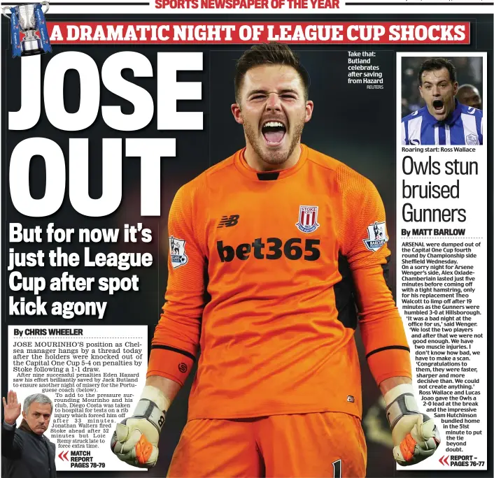  ?? REUTERS ?? Take that: Butland celebrates after saving from Hazard