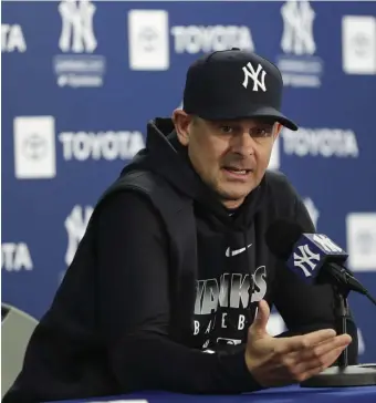  ??  ?? ‘BE SMART ABOUT IT’: Yankees manager Aaron Boone thinks the new extra-inning rule could help smarter teams and managers.