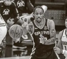  ?? William Luther / Staff photograph­er ?? Seen as a placeholde­r after he was acquired in the 2018 Kawhi Leonard trade, Demar Derozan might have forced his way into the Spurs’ long-term plans.