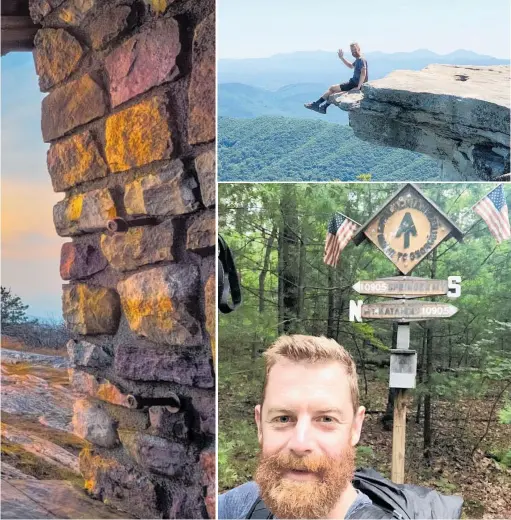  ?? Photos / Getty Images ?? Clockwise from main: Epic sunsets on the Appalachia­n Trail; Quentin FullertonS­mith takes a spectacula­r break; there are always plenty of signs to guide you; the start of the Trail (inset).