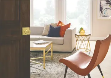  ??  ?? Warm decor colours and modern brushed-gold accents like door hardware will get homes on trend and add a little pop to your personal palace.