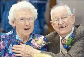  ??  ?? Photo courtesy of The New York Times shows Irma and Harvey Schluter at their 75th wedding anniversar­y celebratio­n in Spokane, Washington.