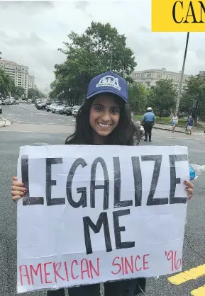  ?? LEEZIA DHALLA ?? Leezia Dhalla, a participan­t in the U.S. “Dreamers” program from Edmonton, at a rally in support of the program after U.S. President Donald Trump cancelled it. Having lived in the U.S. for 20 years, she now faces deportatio­n to a country she barely...