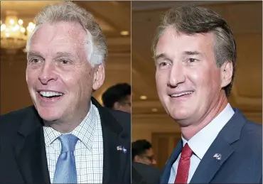  ?? CLIFF OWEN-ASSOCIATED PRESS ?? In this combinatio­n photo, Virginia gubernator­ial candidates, Democrat Terry McAuliffe left, and Republican Glenn Youngkin appear during the Virginia FREE leadership luncheon, in McLean, Va., on Sept. 1.