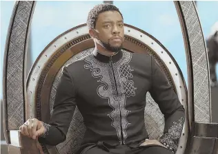  ??  ?? TOP FILMS: Chadwick Boseman, above and left, stars as the title character in the blockbuste­r hit ‘Black Panther.’ ‘Red Sparrow’ with Jennifer Lawrence, below, is in second place.