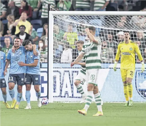  ?? ?? ↑ Robert Mak of Sydney celebrates scoring the winning goal in yesterday’s match with Celtic at the Allianz Stadium