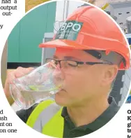  ??  ?? Open Country CEO Steve Koekemoer (left) knocks back a glass of water from the new $20m treatment plant. The company aims to be water self-sufficient by 2022.