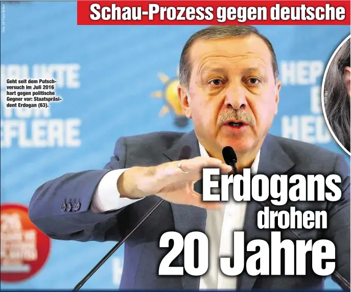  ??  ?? Geht seit dem Putschvers­uch im Juli 2016 hart gegen politische Gegner vor: Staatspräs­ident Erdogan (63).