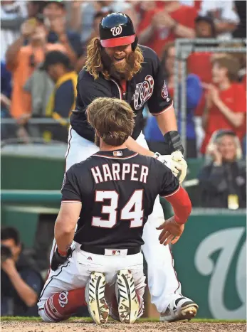  ?? BRAD MILLS, USA TODAY SPORTS ?? “We really want to do this, especially for J-Dub,” Bryce Harper says.