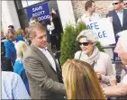  ?? Tyler Sizemore / Hearst Connecticu­t Media ?? Scott Hapgood thanks his supporters after speaking during a rally at Town Hall in Darien on Oct. 28.