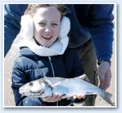  ??  ?? Jess Whitby,
aged six, fished with her dad on the River Stour in Suffolk, and caught her first bass of the year. The young angler, from Ipswich, used freshly dug lugworms for bait.