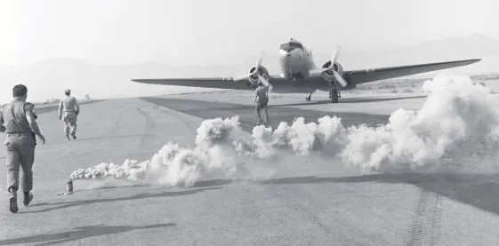  ??  ?? A Turkish plane prepares to take off to northern Cyprus as part of a military offensive launched by the Turkish Armed Forces to provide security for the people of the island, July 1974.