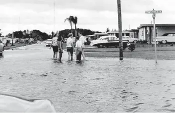  ?? ORLANDO SENTINEL FILE PHOTOS ?? Westside Manor residents check out flooding in the neighborho­od along West Livingston after Hurricane Donna hit the area in September 1960.