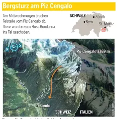  ?? GRAFIK: DPA ?? Hier am Piz Cengalo stürzten Felsbrocke­n herab.