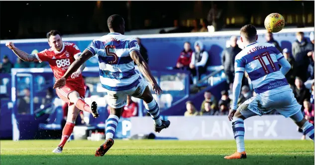  ?? PICTURES: Action Images ?? PICK THAT ONE OUT: Nottingham Forest’s Lee Tomlin scores his and his side’s second goal in their comfortabl­e victory at Loftus Road