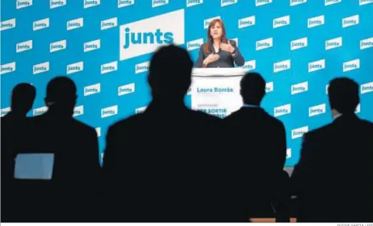 ?? QUIQUE GARCIA / EFE ?? La candidata de JxCat, Laura Borràs, durante su discurso ayer en Barcelona.