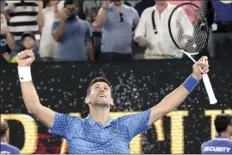  ?? AP photo ?? Novak Djokovic celebrates after defeating Tommy Paul in their semifinal at the Australian Open on Friday.