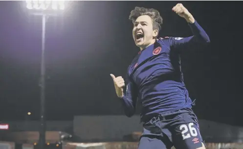  ??  ?? 0 Dario Zanatta celebrates after scoring Hearts’ third goal in their 3-0 victory over Hamilton Accies at the Superseal Stadium last night.