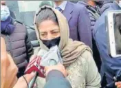  ?? ANI ?? Mehbooba Mufti interacts with mediaperso­ns after meeting the kin of those killed in a terrorist attack in Srinagar, on Sunday.