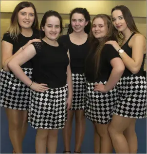  ??  ?? Katelyn Butler, Casey O’Connor, Katie Crowdle, Meghan O’Neill and Sarah Morrissey in rehearsals for New Ross pantomime society’s ‘Beauty & The Beast’