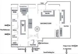  ??  ?? Floor plan of Pulse nightclub from the powerpoint presentati­on on the law enforcemen­t response to the shooting.