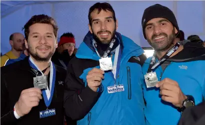  ??  ?? (From left) Dani Afiouni, Mazen and Moustapha Mroueh will run 60km up the Mount Everest, along with their friend Nizar Fakhoury.
