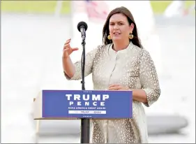  ??  ?? Sarah Huckabee Sanders speaks during a campaign event for President Donald Trump in Sarasota, Fla., in this Oct. 27, 2020 file photo. (Associated Press)