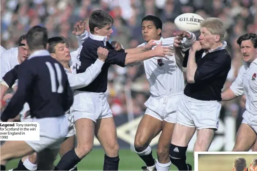  ??  ?? Legend Tony starring for Scotland in the win over England in 1990 Record