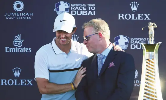  ??  ?? Pelley has made it his mission to meet regularly with Europe’s top stars, like Rory McIlroy