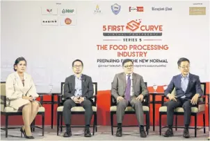  ?? POSTTODAY ?? FROM LEFT Kornchawan Somphakdee, chief executive of Kora Enterprise Plc, Mr Dan, Mr Phusit and Mr Visit discuss the importance of helping farmers develop valueadded products during an online seminar on food processing.