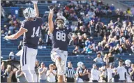  ?? Yale Athletics / Contribute­d photo ?? Yale’s Reed Klubnik, left, and JP Shohfi celebrate during Saturday’s win over Columbia.