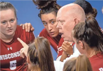  ?? DAVE KALLMANN / MILWAUKEE JOURNAL SENTINEL ?? Badgers coach Kelly Sheffield has the Badgers back in the NCAA volleyball tournament Final Four after their straight-set victory over Minnesota on Saturday night at the UW Field House.