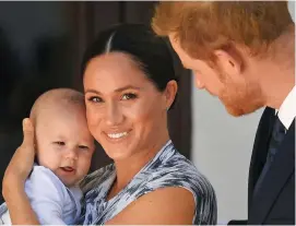  ??  ?? Proud parents: Harry and Meghan with Archie, now 18 months