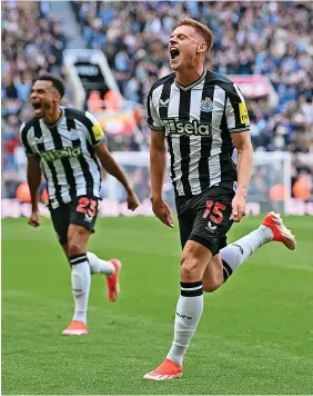  ?? Stu Forster/Getty Images ?? Harvey Barnes celebrates scoring Newcastle’s winner