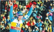  ??  ?? British ski jumper Eddie (The Eagle) Edwards was one of the lasting fan favourites from the 1988 Winter Games held in Calgary.