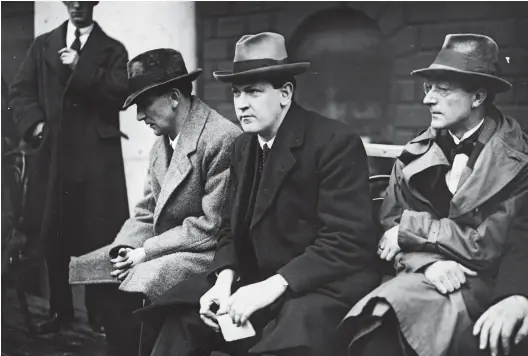  ??  ?? Michael Collins (centre) pictured at a pro-treaty meeting held in Dublin, March 1922. The Anglo-Irish treaty Collins had secured in 1921 angered many people and he was killed in an ambush by anti-treaty forces shortly afterwards